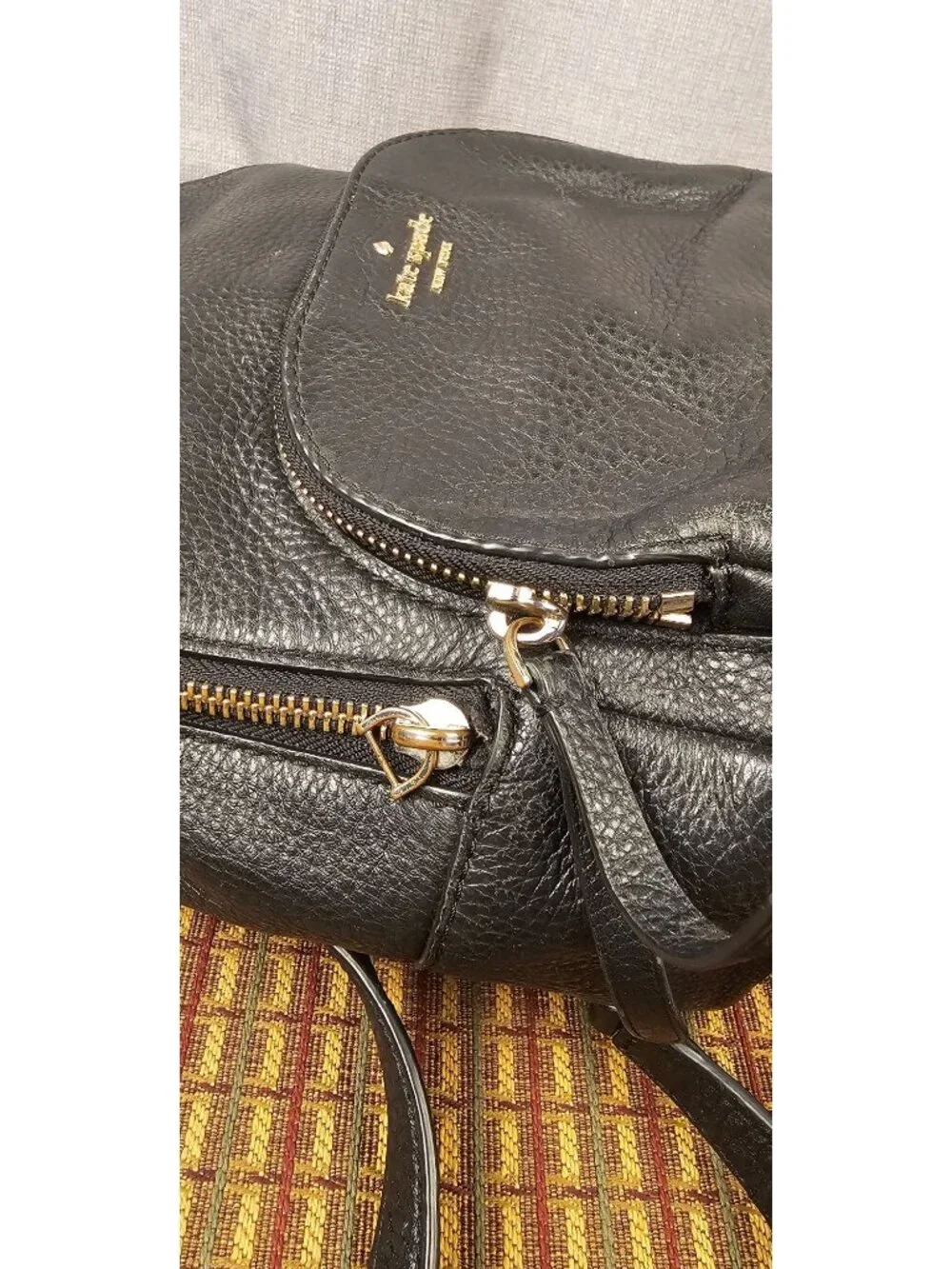 Kate Spade Pebbled Leather Mini Backpack Black Gold Hardware Adjustable Straps